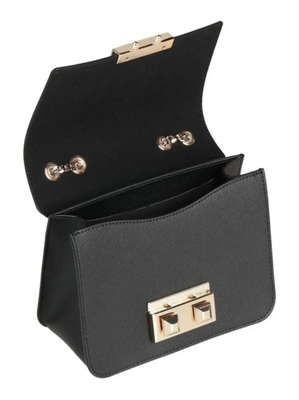 Furla Black Saffiano Leather Gold Chain Shoulder Bag – Never Worn